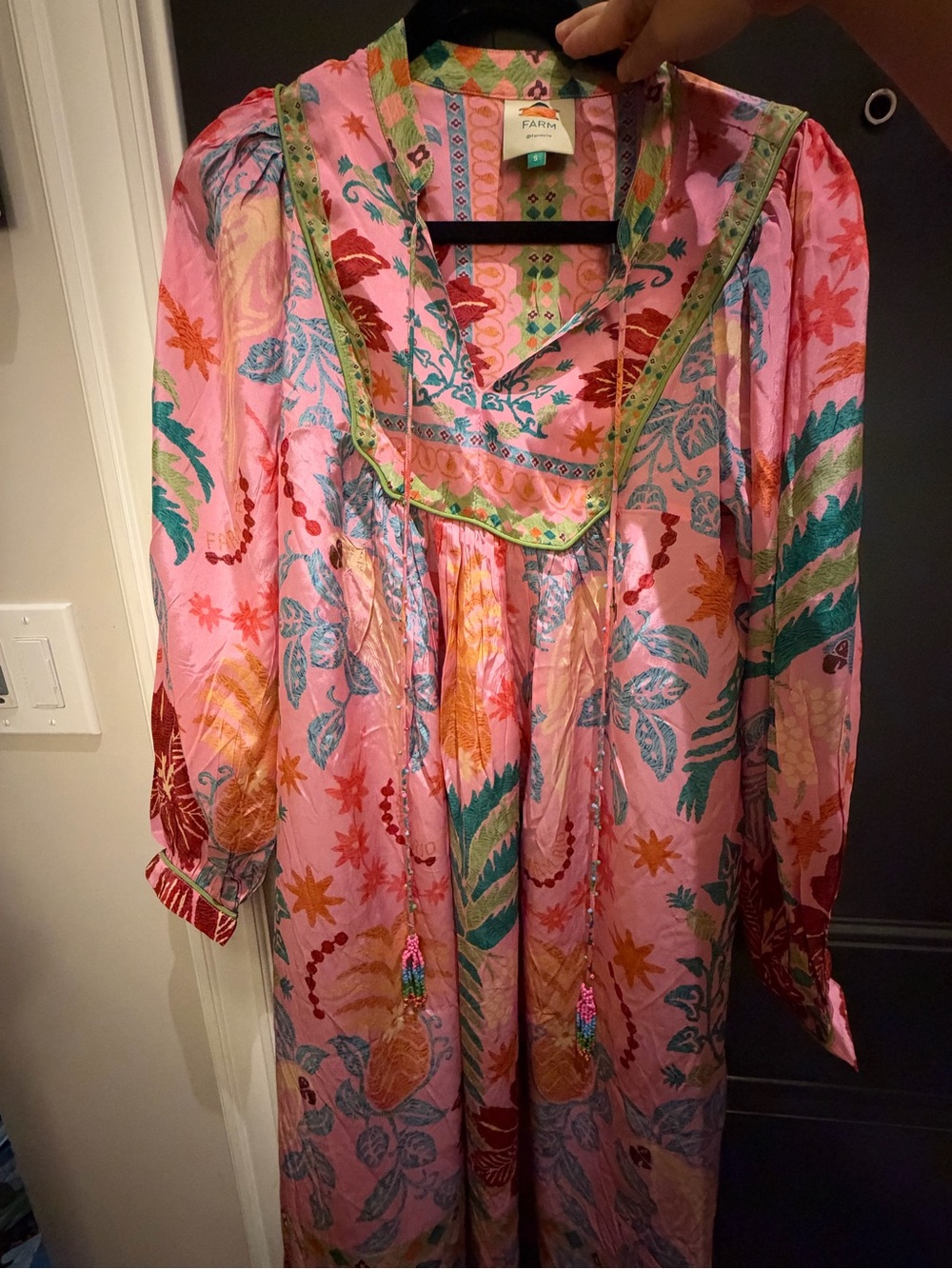 FARM Rio Pink Fruits Queen Scarf Midi Dress size S